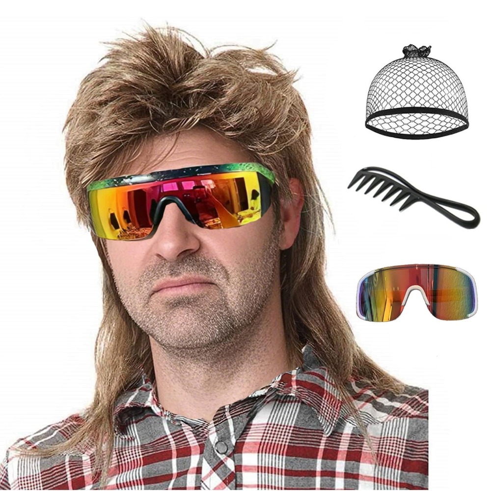 NWT Kavsni Strawberry Brown Mullet Wig Men 80s Halloween Costume Cosplay